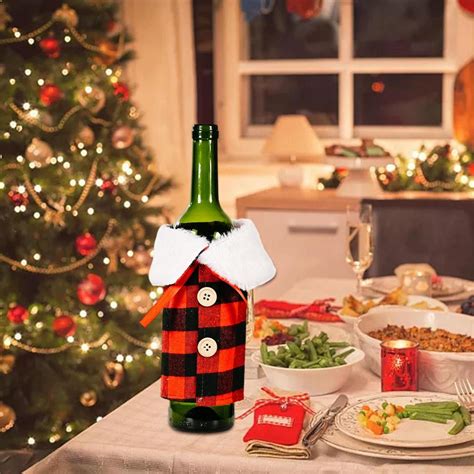 Satın Alın 1pc Christmas Wine Bottle Covers Plaid Wine Bottle Clothes Wine Bags With Button