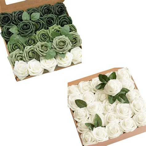 Amazon Ling S Moment Artificial Flowers 3 25pcs Shades Of Green