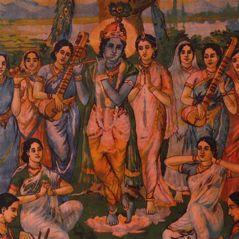 Krishna With The Gopis Paper Print By Raja Ravi Varma