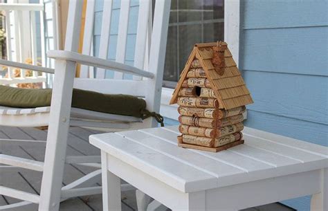 Peak House Birdhouse Wood And Wine Corks Bird Houses Wine Cork House