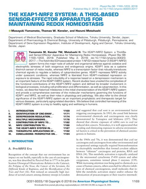 PDF The KEAP1 NRF2 System A Thiol Based Sensor Effector Apparatus