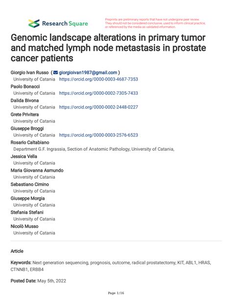 Pdf Genomic Landscape Alterations In Primary Tumor And Matched Lymph