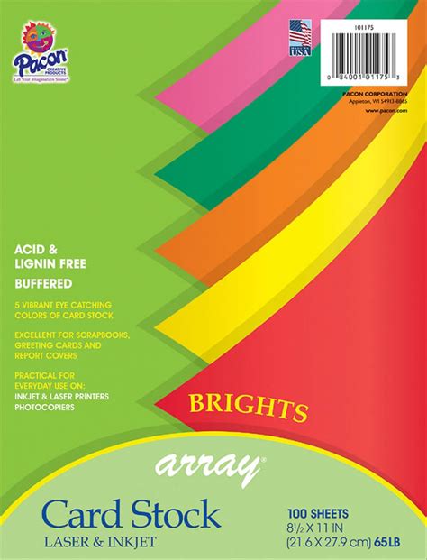 Assorted Cardstock Bright Colors 8 5 X 11 100 Sheets Pack 65 Lb Griffin Resa