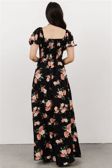 Angela Maxi Dress Black Rose Floral Baltic Born