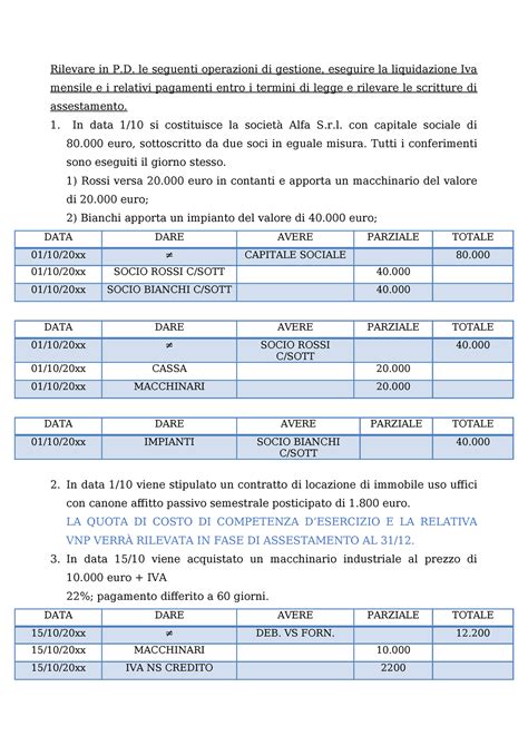 Svolgimento Esercitazione PER 25 03 2022 Rilevare In P Le Seguenti