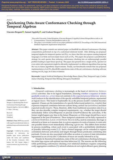 Pdf Quickening Data Aware Conformance Checking Through Temporal Algebras