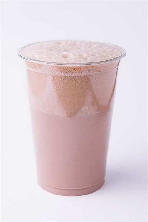 Chocolate Milkshake In Plastic Take Away Cup Isolated Stock Photo