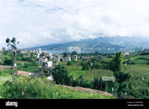 Andean Landscape In Ecuador With Lake San Pablo And Taita Imbabura