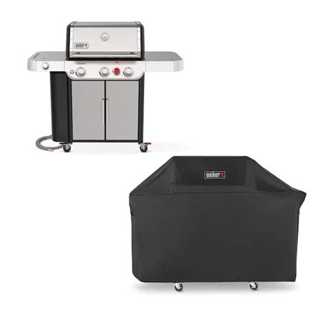 Weber Genesis S 335 3 Burner Natural Gas Grill In Stainless Steel With Grill Cover 1500718 The