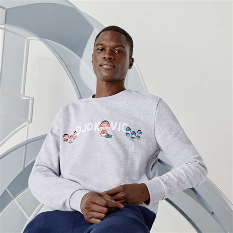 Lacoste Novak Djokovic X Ysy Erkek Baskılı Bisiklet Yaka Gri Sweatshirt