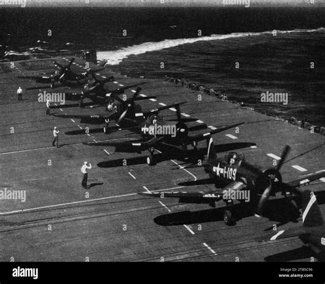 Vought F U Corsairs Aboard The U S Navy Aircraft Carrier Uss Shangri