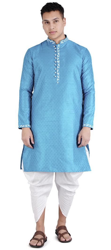 Party Wear Blue Color Jacquard Fabric Dhoti Kurta 1921787