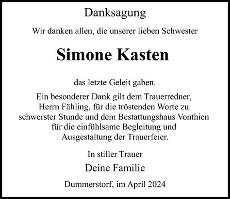 Traueranzeigen Von Simone Kasten Trauer Anzeigen De