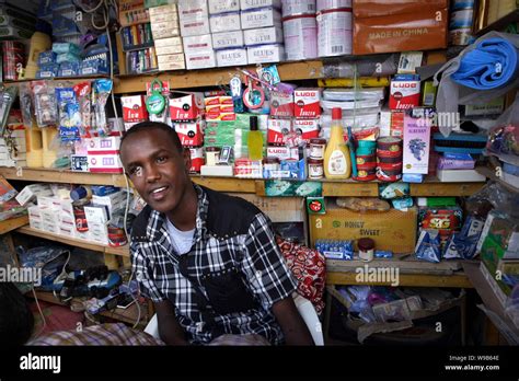 A Somali vendor poses in his commodity shop in Garowe, Puntland State