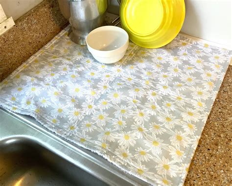 Daisy Dish Drying Mat Farmhouse Handmade Fabric Dish Mat Etsy