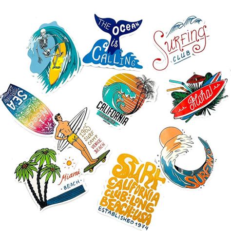 50pcs Beach Surfing Stickers Pack Autocollants Pour Etsy