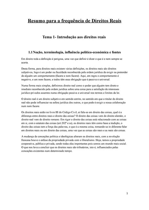 Direitos Reais Resumo Para A Frequência De Direitos Reais Tema 1