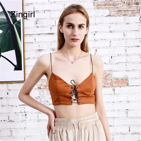 Zingirl Boho Summer Beach Strap Tank Tops Women Hollow Out Bandage Sexy