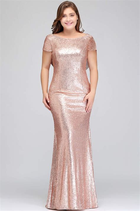 Misshow Women Plus Size Rose Gold Sequin Prom Bridesmaid Dresses