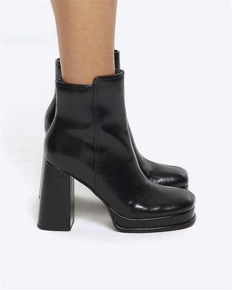 River Island Black Platform Heeled Ankle Boots In White Lyst