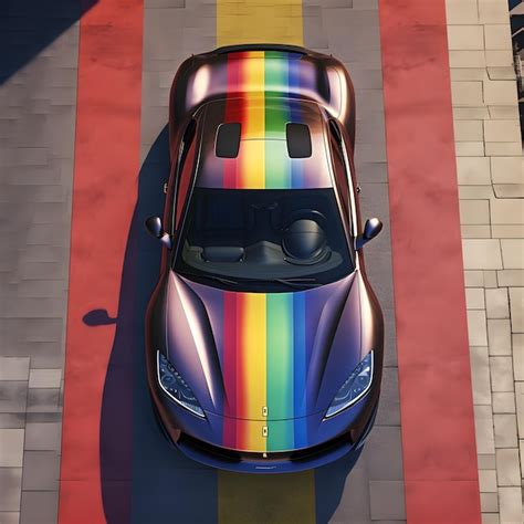 Premium Photo A Car With Rainbow Stripes On The Hood Is Parked On A