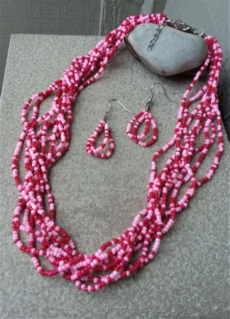 Fuchsia Pale Pink Bead Multi Necklace Earring Set Pastel And Etsy