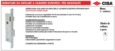 Cisa Serratura Da Infilare A Cilindro Europeo Per Montanti