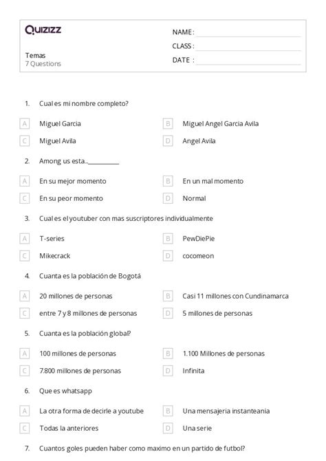 Mais De Planilhas Temas No Quizizz Gratuito E Imprim Vel