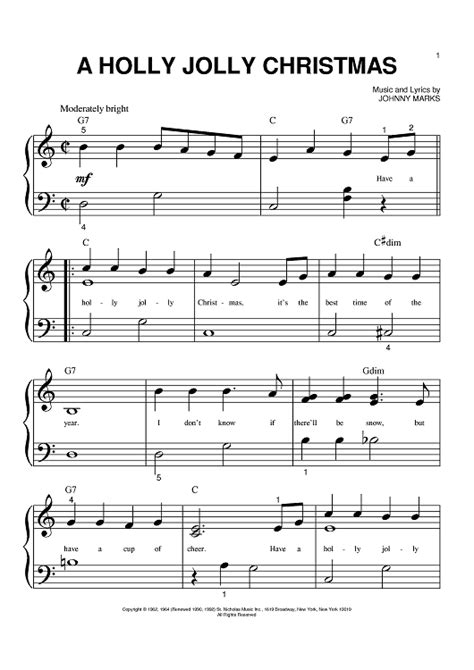 A Holly Jolly Christmas" Sheet Music by Johnny Marks for Big Note Piano ...