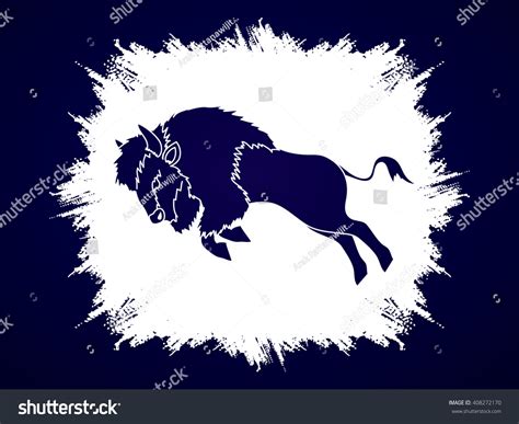 Buffalo Jumping Designed On Grunge Frame Stock Vector Royalty Free