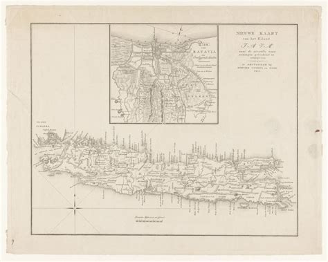 Kaart van het eiland Java met plattegrond van Batavia, anoniem, 1815 ...