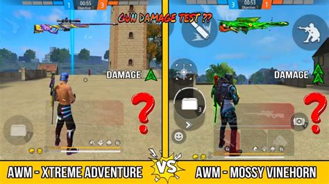 Awm Xtreme Adventure Vs Awm Mossy Vinehorn Damage Test Free Fire