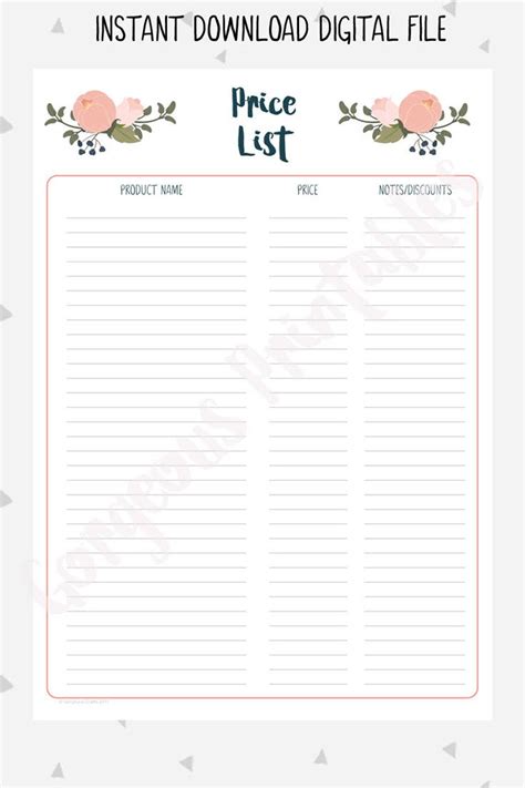 Blank Printable Price List