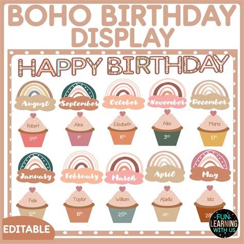 Boho Editable Rainbow Birthday Bulletin Board Display Made By Teachers