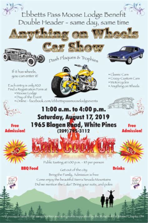 Join Us At The 5th Annual Ebbetts Pass Moose Lodge Car Show And Chili