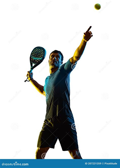 Mature Man Paddle Padel Player Shadow Silhouette Isolated White