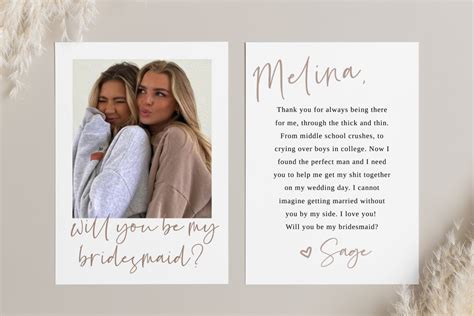 Bridesmaid Proposal Card Instant Download Customizable Template Etsy