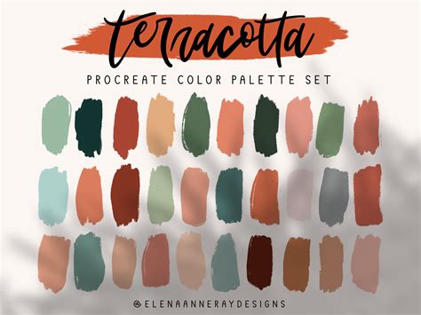 Terracotta Procreate Palette 30 HEX Color Codes Instant Digital