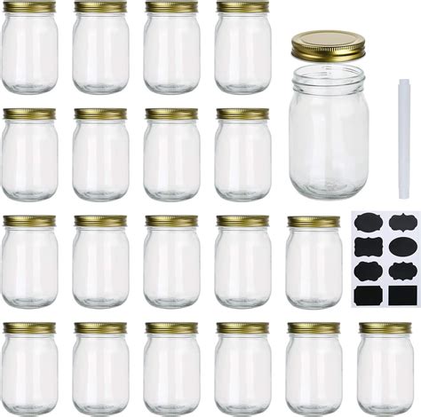 Yingerhuan Glass Regular Mouth Mason Jars 16 Oz Clear Glass Jars With Silver Metal