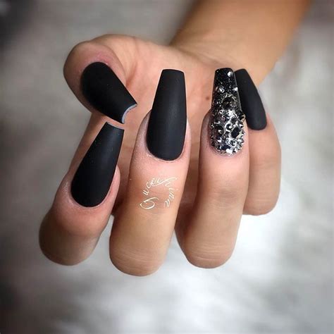 Rhinestones Nail Perfection For Incredible Mani Black Coffin Nails