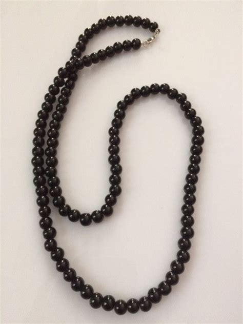 Mens Black Onyx Beaded Long Necklace Mens Accessories Necklace Mens