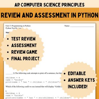 Goldie’s AP® CSP Programming in Python – Review and Assessment | TPT