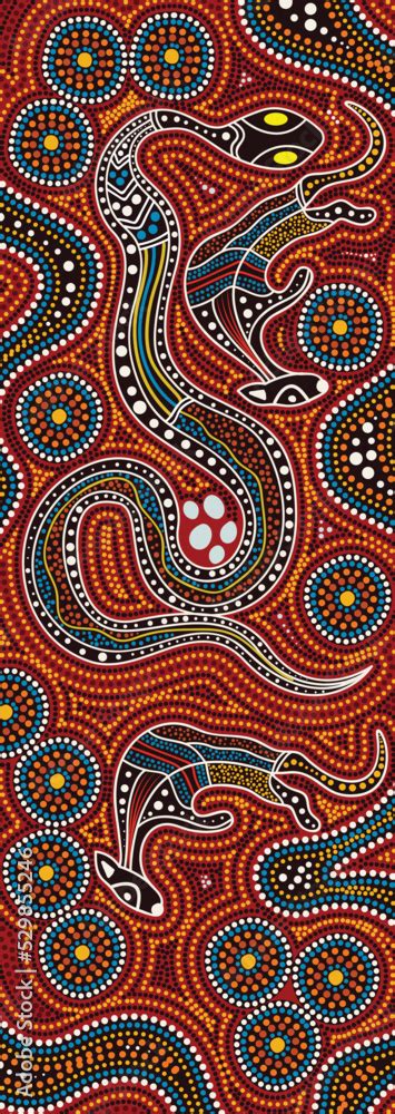 Aboriginal dot artwork with snake and kangaroo Stock Vector | Adobe Stock