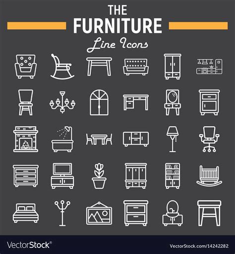 Furniture Line Icon Set Interior Sign Collection Vector Image