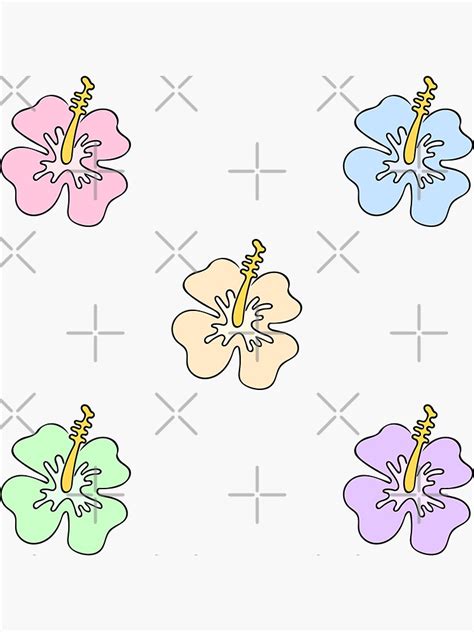 Hawiian Hibiscus Flower Sticker Pack Pastel Drawing Illustration