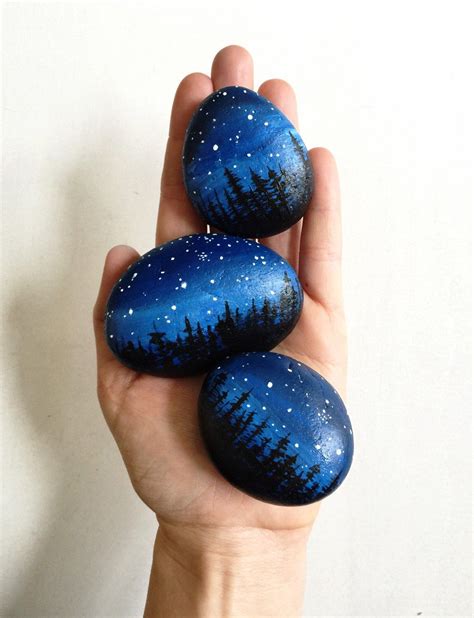 Handful Of Stars Three Small Handpainted Rocks Night Sky Stone