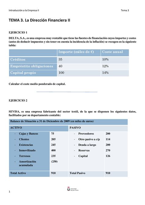 TEMA 3 Ejercicios enunciados TEMA 3 La Dirección Financiera II