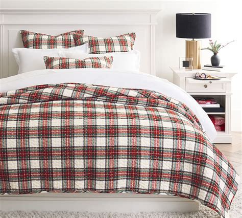 Pick Stitch Stewart Plaid Cotton Linen Quilt Pottery Barn