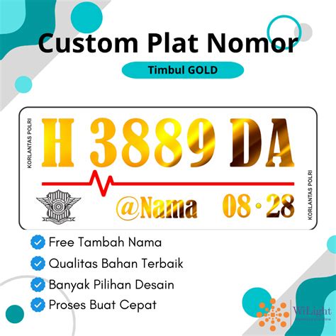 Jual Plat Nomor Motor Akrilik Putih Timbul Emas Gold Baut Tanam Free