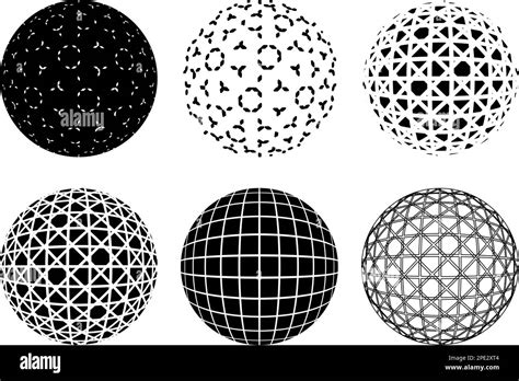 Set Of Abstract Decorative Spheres With Geometric Pattern Isolated 3d